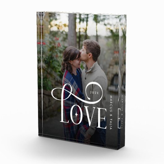 Modern Script Love Custom Engaged Couples Photo Fotoblock (Rechts)