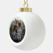 Modern Script Love Custom Engaged Couples Photo Keramik Kugel-Ornament (Rechts)