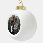 Modern Script Love Custom Engaged Couples Photo Keramik Kugel-Ornament (Rechts)