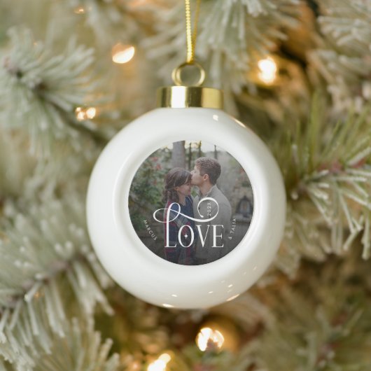 Modern Script Love Custom Engaged Couples Photo Keramik Kugel-Ornament (Baum)