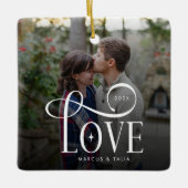 Modern Script Love Custom Engaged Couples Photo Keramikornament (Vorderseite)