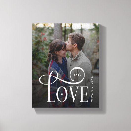 Modern Script Love Custom Engaged Couples Photo Leinwanddruck (Vorderseite)