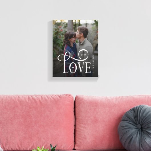 Modern Script Love Custom Engaged Couples Photo Leinwanddruck (Insitu (Wohnzimmer))