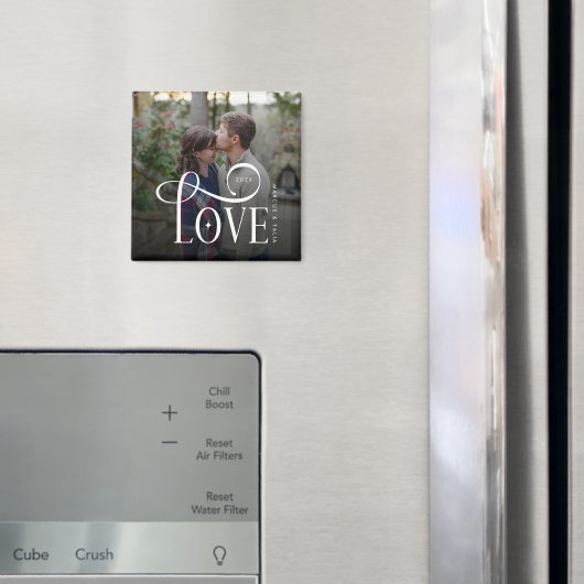 Modern Script Love Custom Engaged Couples Photo Magnet (In Situ (Kühlschrank))
