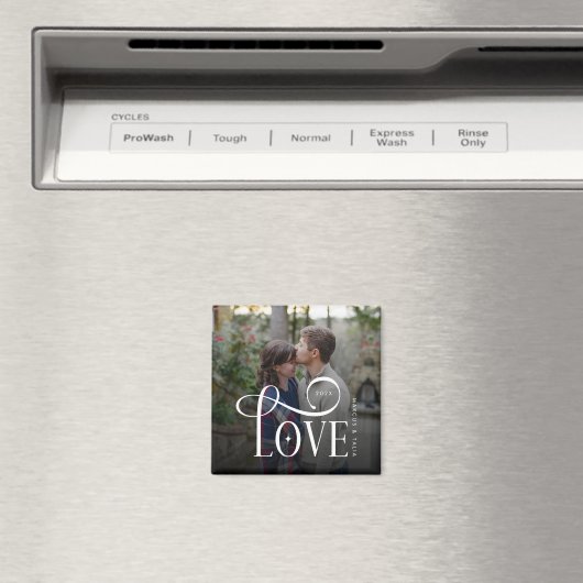 Modern Script Love Custom Engaged Couples Photo Magnet (In Situ (Geschirrspüler))