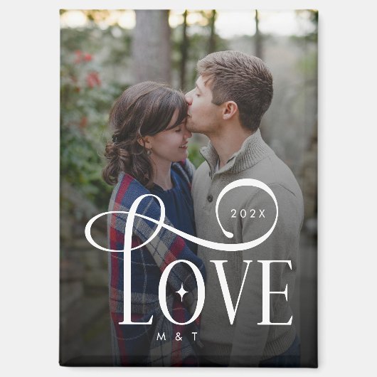 Modern Script Love Custom Engaged Couples Photo Magnet (Vorderseite)