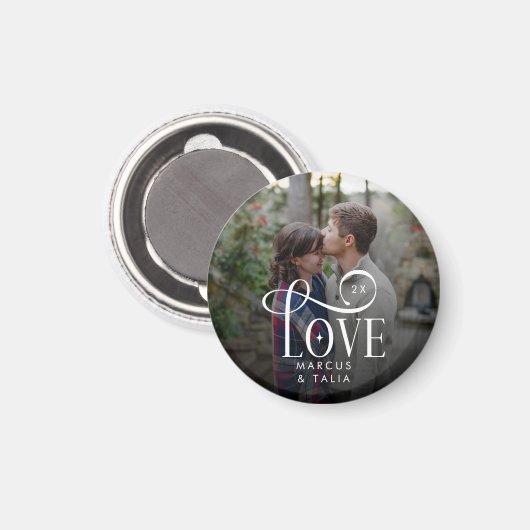 Modern Script Love Custom Engaged Couples Photo Magnet (Vorderseite/Rückseite)