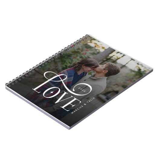 Modern Script Love Custom Engaged Couples Photo Notizblock (Linke Seite)