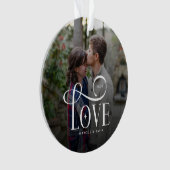 Modern Script Love Custom Engaged Couples Photo Ornament (Vorderseite)