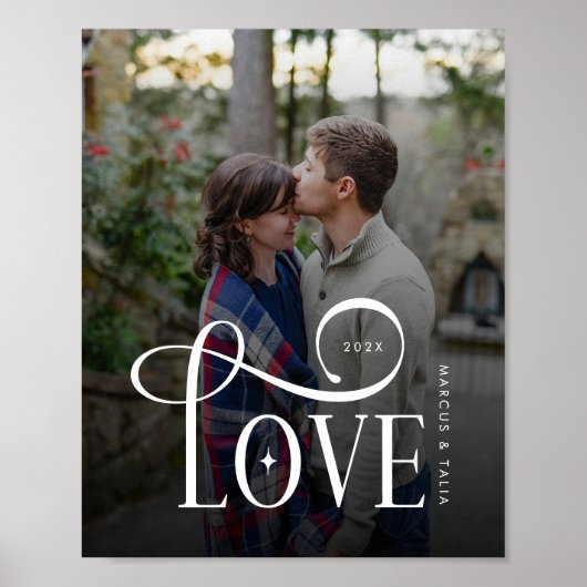 Modern Script Love Custom Engaged Couples Photo Poster (Vorne)