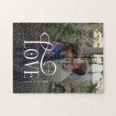 Modern Script Love Custom Engaged Couples Photo Puzzle (Horizontal)