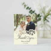 Modern Script Love Heart Wedding Flat Thank You Po Postkarte (Stehend Vorderseite)