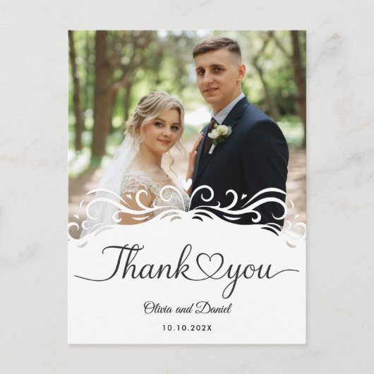 Modern Script Love Heart Wedding Flat Thank You Postkarte (Vorderseite)