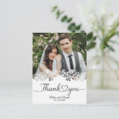 Modern Script Love Heart Wedding Flat Thank You Postkarte (Stehend Vorderseite)