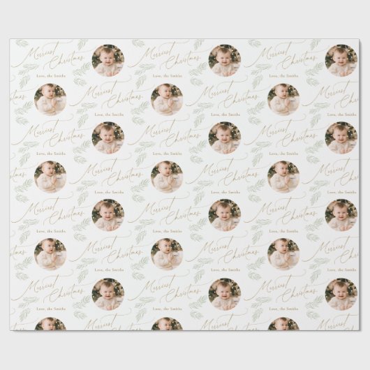 Modern Script Merriest Christmas Family 2 photo Geschenkpapier (Flach)