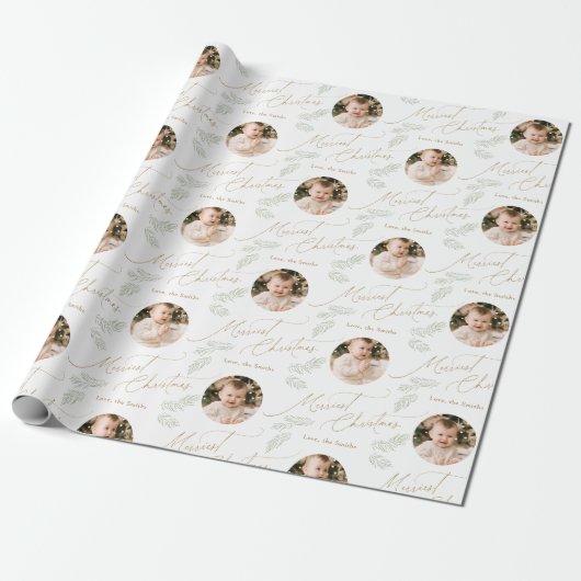 Modern Script Merriest Christmas Family 2 photo Geschenkpapier (Ungerollt)