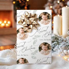 Modern Script Merriest Christmas Family 2 photo Geschenkpapier
