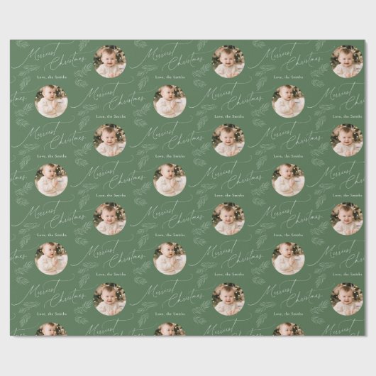 Modern Script Merriest Christmas Family 2 photo Geschenkpapier (Flach)