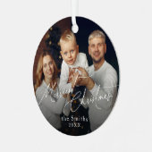 Modern script Merriest Christmas Holiday Ornament Aus Metall (Vorderseite links)