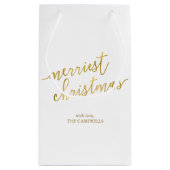 Modern Script "Merriest Christmas" Kleine Geschenktüte (Rückseite)