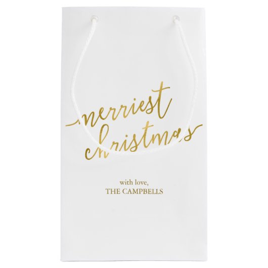 Modern Script "Merriest Christmas" Kleine Geschenktüte (Rückseite)