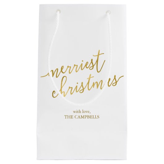 Modern Script "Merriest Christmas" Kleine Geschenktüte (Vorderseite)