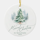 Modern Script Merriest Christmas Pine Tree Keramik Ornament (Vorne)