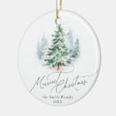 Modern Script Merriest Christmas Pine Tree Keramik Ornament (Links)