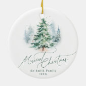 Modern Script Merriest Christmas Pine Tree Keramik Ornament (Hinten)