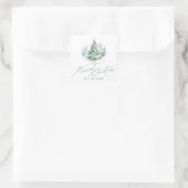 Modern Script Merriest Christmas Pine Tree Quadratischer Aufkleber (Tasche)