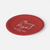 Modern Script Merry & Bright Snowflakes Christmas Pappteller (Schrägansicht)
