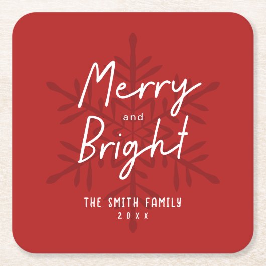 Modern Script Merry & Bright Snowflakes Christmas Rechteckiger Pappuntersetzer (Vorderseite)