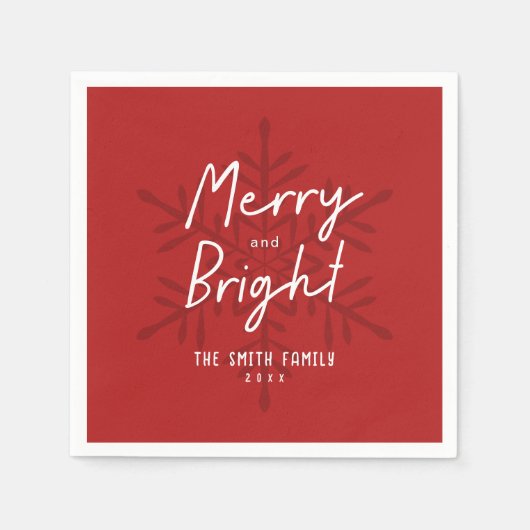 Modern Script Merry & Bright Snowflakes Christmas Serviette (Vorderseite)