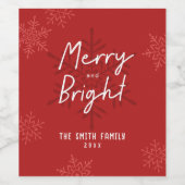 Modern Script Merry & Bright Snowflakes Christmas Weinetikett (Einzelnes Label)