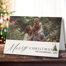Modern Script Merry Christmas Family Photo Custom  Karte