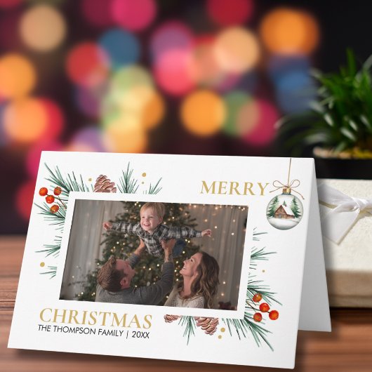 Modern Script Merry Christmas Family Photo Custom  Karte