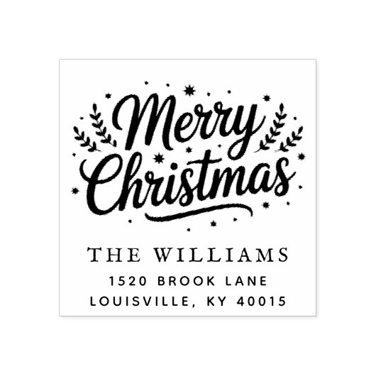 Modern Script Merry Christmas Return Address Gummistempel (Prägung)