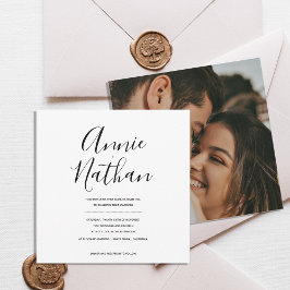 Modern Script Minimal Black & White Wedding Invite