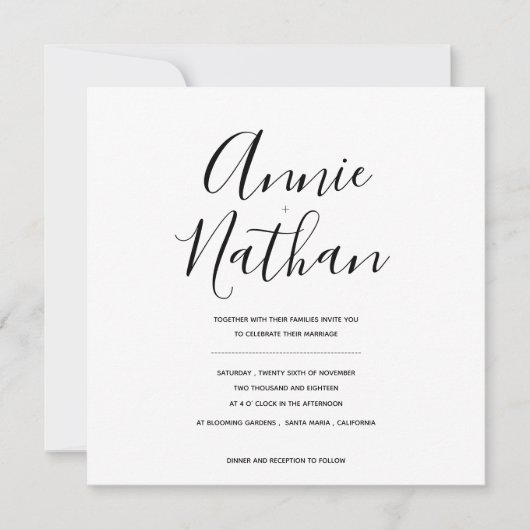 Modern Script Minimal Black & White Wedding Invite (Vorderseite)