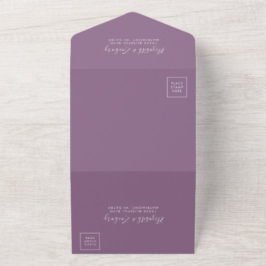 Modern Script Minimal Mauve Wedding All In One Einladung (Außenbereich)