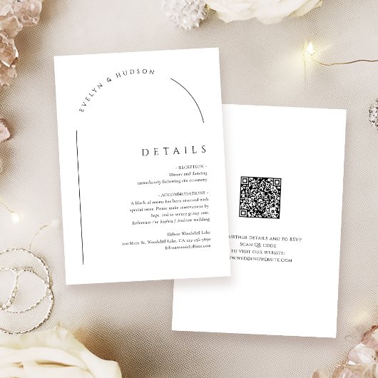 Modern Script Minimalist Arch QR code Details Mitteilungskarte