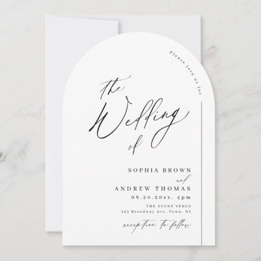 Modern script minimalist arch wedding einladung (Vorderseite)