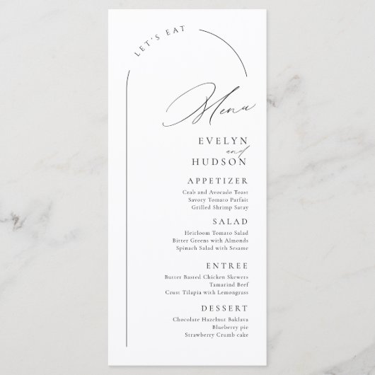 Modern Script Minimalist Arch Wedding Menükarte (Vorderseite)