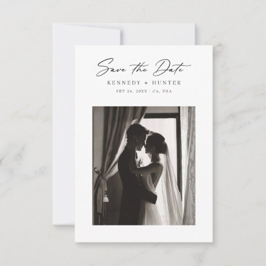 Modern Script Minimalist Elegant Wedding Photo Save The Date (Vorderseite)