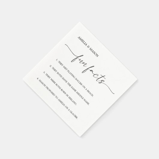 Modern Script Minimalist Fun Facts Wedding Serviette (Ecke)