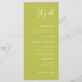 Modern Script Minimalist Let's Eat White Wedding Menükarte (Vorderseite)
