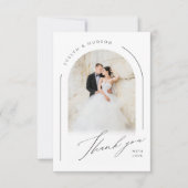 Modern Script Minimalist Photo Arch Wedding Dankeskarte (Vorderseite)