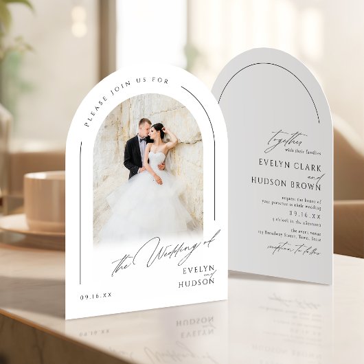 Modern Script Minimalist Photo Arch Wedding Einladung