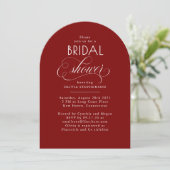 Modern Script Minimalist Red Bridal Shower Photo Einladung (Stehend Vorderseite)