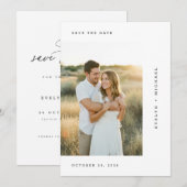 Modern Script Minimalist Wedding Photo Save The Date (Vorne/Hinten)